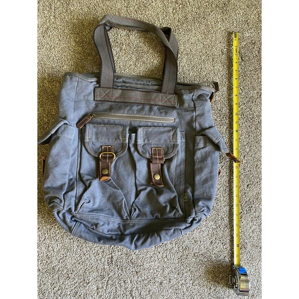 TSD BRAND Atona Utility Canvas Tote Leather Details Bag Blue O-6